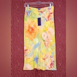RALPH LAUREN Bright Yellow Floral Side Zip Skirt Size 10